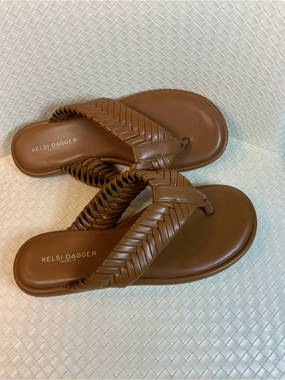 Kelsi Dagger Tan Braided Thong Sandals